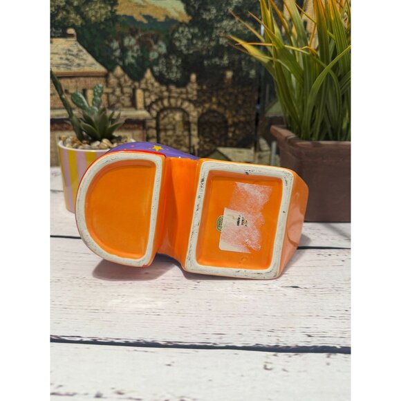 Ceramic Halloween Witch Boot Planter/Vase Purple & Orange - Picture 8 of 8